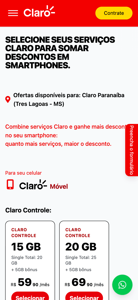Landing Page Claro Ofertas - Mobile 1